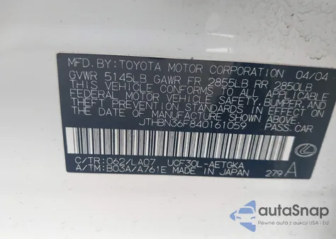 2004 Lexus Ls 430 z USA, uszkodzony, nr VIN JTHBN36F840161059